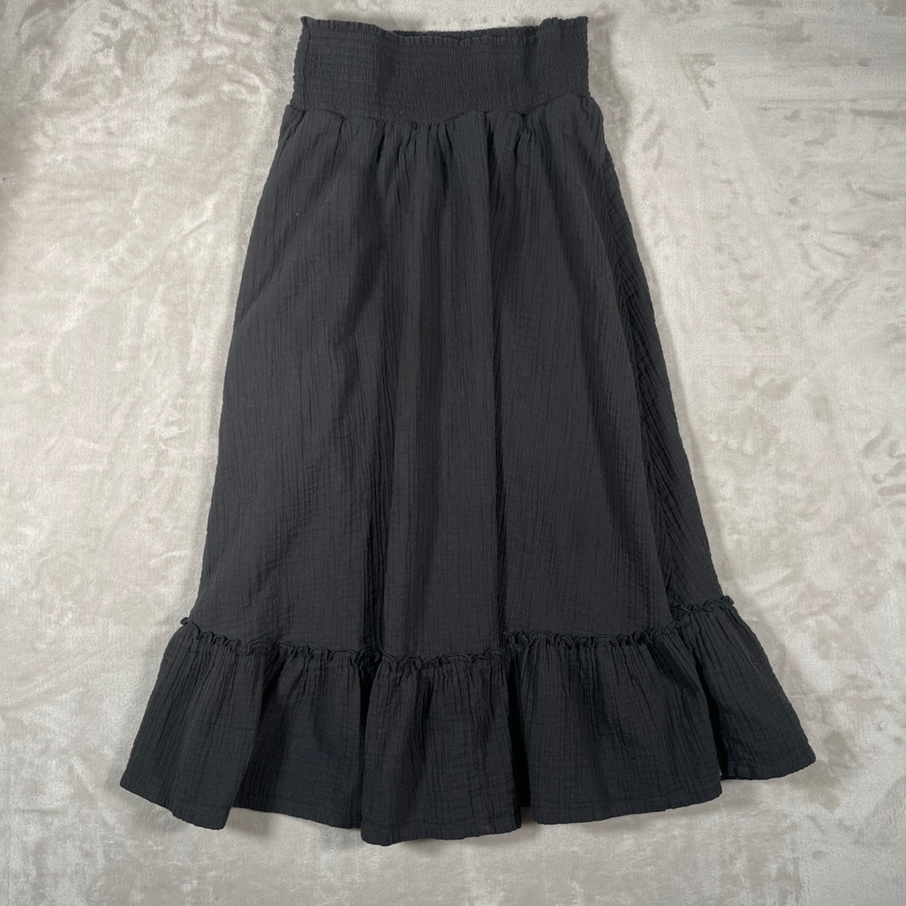 Quince Women's Skirt Maxi Pull On Gauzy Boho Minimalist M Black